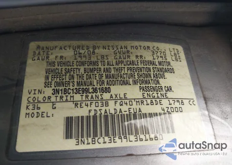 2009 Nissan Versa 1.8S из США, поврежденный, VIN 3N1BC13E99L361680